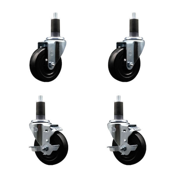 Service Caster 4'' SS Soft Rubber Wheel Swivel 1-1/4'' Expanding Stem Caster Set 2 Brakes, 4PK SCC-SSEX20S414-SRS-2-TLB-2-114 - main